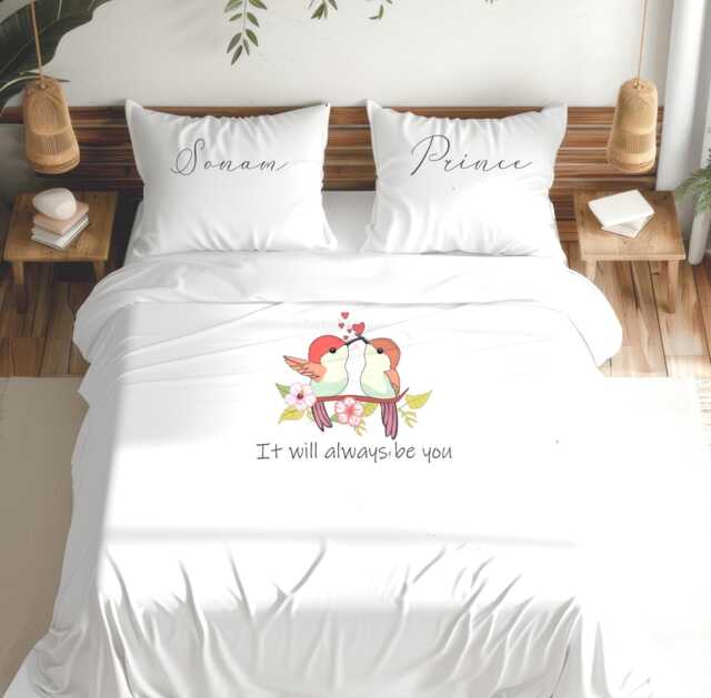 Personalised Love Bird Wedding Duvet Cover Set, Mr & Mrs Anniversary Gift Keepsake - image 1