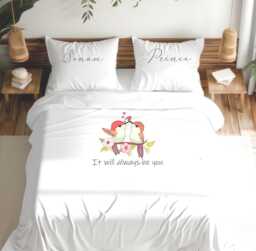 Personalised Love Bird Wedding Duvet Cover Set, Mr & Mrs Anniversary Gift Keepsake - thumbnail 1