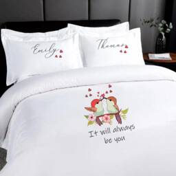 Personalised Love Bird Wedding Duvet Cover Set, Mr & Mrs Anniversary Gift Keepsake - thumbnail 4