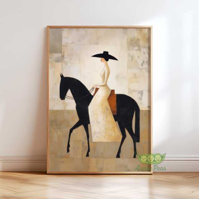 Abstract Cowgirl Oil Painting, Elegant Equestrian Portrait, Western Horse Wall Art, Modern Contemporary Artwork, Rustic Farmhouse Decor - image 1
