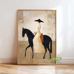 Abstract Cowgirl Oil Painting, Elegant Equestrian Portrait, Western Horse Wall Art, Modern Contemporary Artwork, Rustic Farmhouse Decor - thumbnail 1