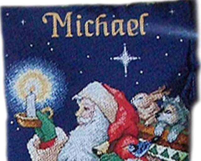Christmas Stocking With Embroidered Santa Animals Personalised Family Stockings Xmas Nursery Decor Custom Cross Stitch Made To Order - image 1