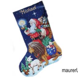 Christmas Stocking With Embroidered Santa Animals Personalised Family Stockings Xmas Nursery Decor Custom Cross Stitch Made To Order - thumbnail 2