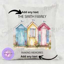 Personalized Beach Hut Linen Cushion Nautical Summer Gift - thumbnail 1