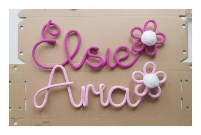 Personalised Knitted Wire Name Sign With Flower, Custom Nursery Wall Decor - image 1