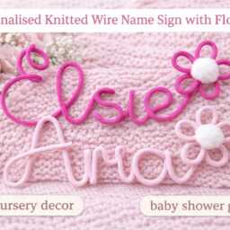 Personalised Knitted Wire Name Sign With Flower, Custom Nursery Wall Decor - thumbnail 2