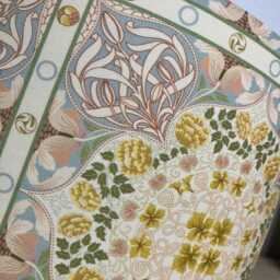 William Morris Lampshade Made in Tile Fabric, Beautiful Yellow Blue & Pink Shade, To Order Various Sizes & Linings - thumbnail 3