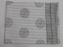 Hand Block Printed Kantha Quilt - Indian Cotton Bedspread Throw - thumbnail 1