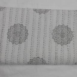 Hand Block Printed Kantha Quilt - Indian Cotton Bedspread Throw - thumbnail 4