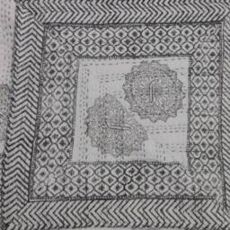 Hand Block Printed Kantha Quilt - Indian Cotton Bedspread Throw - thumbnail 3