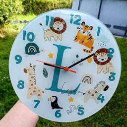 Glass Jungle Clock, Safari Themed Wall Art For Kids' Space, Child's Bedroom D??cor, Baby Nursery Accessory - thumbnail 3