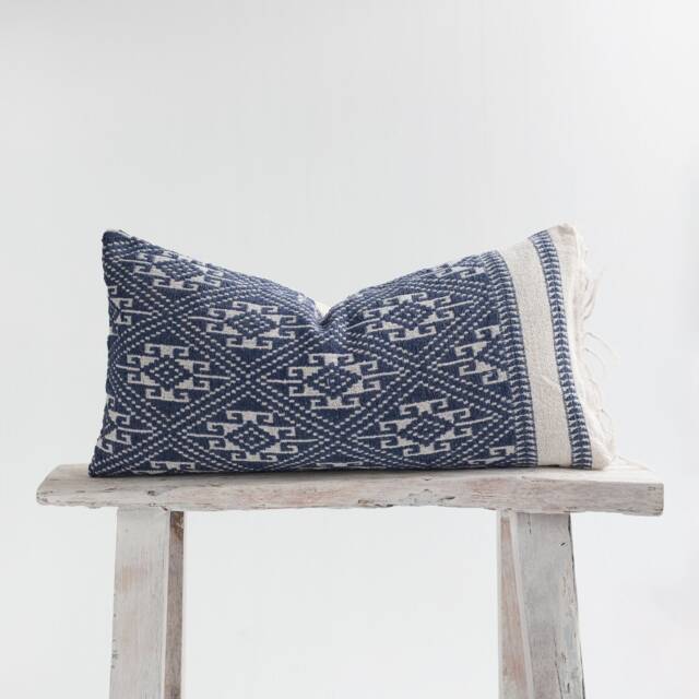 Tai Lu Hill Tribe Kilim Style Cotton Cushion Ethnic Tribal Pillow - Blue Geometric #taip - image 1
