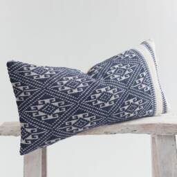Tai Lu Hill Tribe Kilim Style Cotton Cushion Ethnic Tribal Pillow - Blue Geometric #taip - thumbnail 3