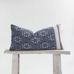 Tai Lu Hill Tribe Kilim Style Cotton Cushion Ethnic Tribal Pillow - Blue Geometric #taip - thumbnail 1
