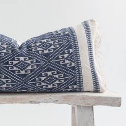 Tai Lu Hill Tribe Kilim Style Cotton Cushion Ethnic Tribal Pillow - Blue Geometric #taip - thumbnail 2