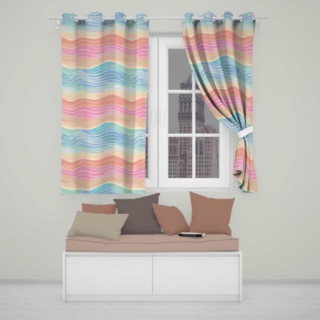 Abstract Soft Gradient Wave Lines Pastel Flow Seamless Pattern Readymade Eyelet Ring Top Thermal 100% Blackout Curtains - image 1