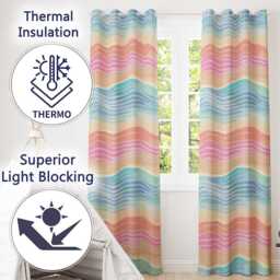 Abstract Soft Gradient Wave Lines Pastel Flow Seamless Pattern Readymade Eyelet Ring Top Thermal 100% Blackout Curtains - thumbnail 3
