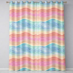 Abstract Soft Gradient Wave Lines Pastel Flow Seamless Pattern Readymade Eyelet Ring Top Thermal 100% Blackout Curtains - thumbnail 2