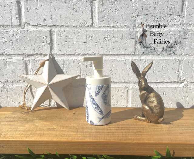 Soap Dispenser Hand Wash Blue Fish Beach Seaside Nautical Coast Decoupaged Glass Handmade - image 1