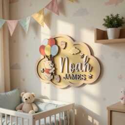 Personalized Winnie The Pooh Nursery Name Sign, 3D Wood Bear Wall Art, Custom Baby Room Decor, Gift, Wooden Plaque - thumbnail 2