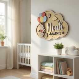 Personalized Winnie The Pooh Nursery Name Sign, 3D Wood Bear Wall Art, Custom Baby Room Decor, Gift, Wooden Plaque - thumbnail 3