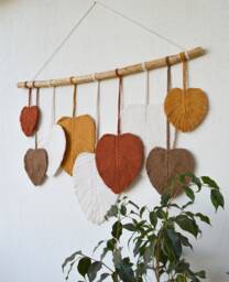 Large Macrame Feathers Wall Hanging, Autumn Decoration, Fall Boho Decor, Bohemian Art, Leaf, Colorful Feather Tapestry - thumbnail 1