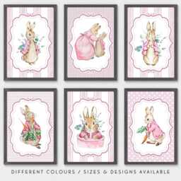 Set Of Six Peter Rabbit Nursery Prints - Beatrix Potter Baby Room Wall Art Vintage Print Playroom Decor Girl Gallery - thumbnail 1