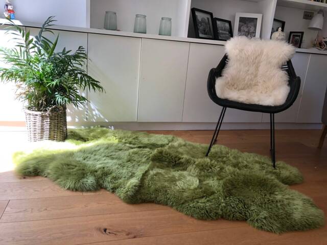Large Genuine Sheepskin Rug, Green Sheepskin, Gren Fur Bed Throw, Caroet, Fur, Sheeoskin, Interiors Decor, Home Accessories , Rug - image 1