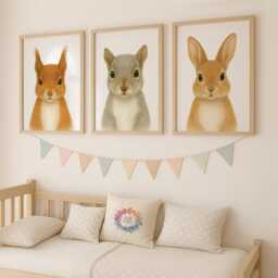 Woodland Nursery Decor - 30 Design Choices, Squirrel Rabbit, Baby Bedroom Print Set, Boys Girls, Forest Animal Prints, Kids Wall Art - thumbnail 1
