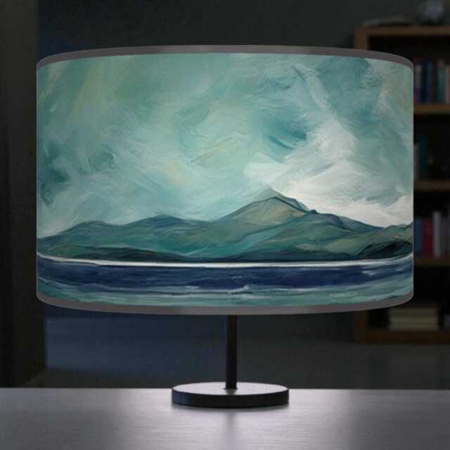 Coastal Seascape Lampshade - Ocean Blue Drum Pendant Light Handmade Ceiling Shade For Nautical Or Beach House Decor - image 1