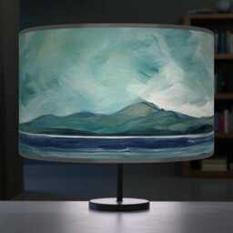 Coastal Seascape Lampshade - Ocean Blue Drum Pendant Light Handmade Ceiling Shade For Nautical Or Beach House Decor