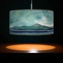 Coastal Seascape Lampshade - Ocean Blue Drum Pendant Light Handmade Ceiling Shade For Nautical Or Beach House Decor - thumbnail 2