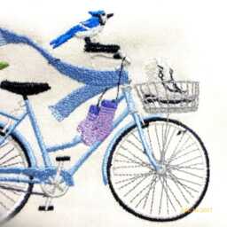 Embroidered Winter Bicycle Pillow Cover Canvas Fabric With Blue Bike - thumbnail 3
