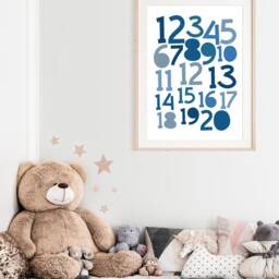 Boys Blue Numbers Print, Nursery Bedroom Prints, Playroom Wall Art, Poster, Educational Art - thumbnail 2
