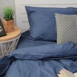 Cotton Bedding Set Of 5 Pieces in Blue. Flat Sheet, Fitted Duvet Cover + 2 Pillowcases. Twin Full Queen Au Eu Bed Linen - thumbnail 1