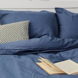 Cotton Bedding Set Of 5 Pieces in Blue. Flat Sheet, Fitted Duvet Cover + 2 Pillowcases. Twin Full Queen Au Eu Bed Linen - thumbnail 3