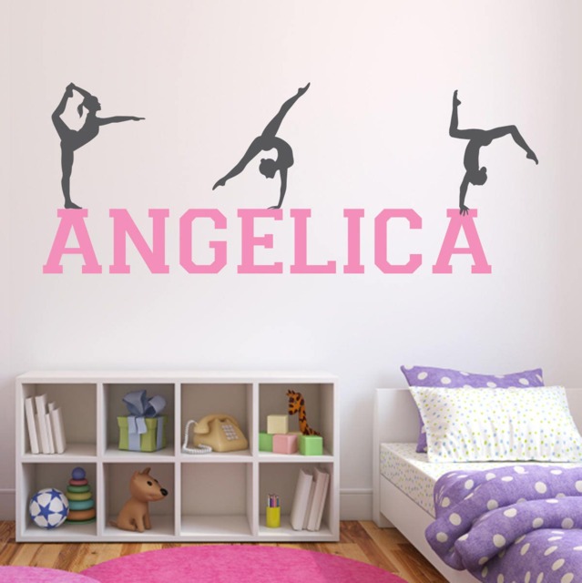 Gymnast Name Wall Decal - Art Personalized Gymnastics Girls Bedroom Decor Vinyl Sticker - image 1
