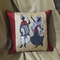 Set Of 2/Original Hand Painted Cushion Cover /Decorative Decorative Pillow Indian Dancing Figure/ Red Beige - thumbnail 2