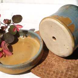 Pottery Plant Pot, Planter With Dish, Succulent Hole, Ceramic Pot & Plate, Blue Planter, With Hole - thumbnail 3