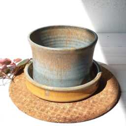 Pottery Plant Pot, Planter With Dish, Succulent Hole, Ceramic Pot & Plate, Blue Planter, With Hole