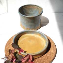 Pottery Plant Pot, Planter With Dish, Succulent Hole, Ceramic Pot & Plate, Blue Planter, With Hole - thumbnail 4