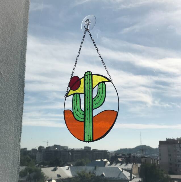 Suncatcher Cactus Stain Glass Picture Home House Decor Window Wall Hangings Rainbow Cling Nature - image 1