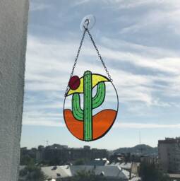 Suncatcher Cactus Stain Glass Picture Home House Decor Window Wall Hangings Rainbow Cling Nature - thumbnail 1