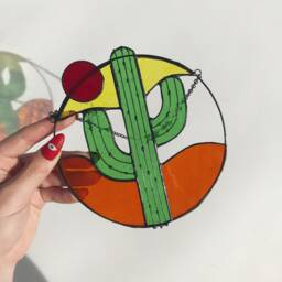 Suncatcher Cactus Stain Glass Picture Home House Decor Window Wall Hangings Rainbow Cling Nature - thumbnail 2