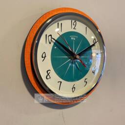 Midcentury Atomic Wall Clock Neon Tangerine & Turquoise - thumbnail 2