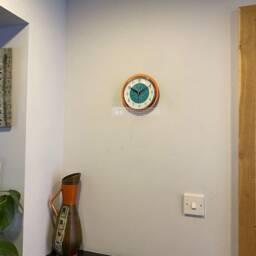 Midcentury Atomic Wall Clock Neon Tangerine & Turquoise - thumbnail 4