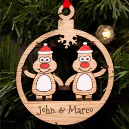 Couples Lgbt Christmas Decoration, Same Sex Bauble, Gay Engraved Xmas Ornament, Reindeer Family, Tree Couple - thumbnail 2