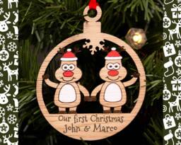 Couples Lgbt Christmas Decoration, Same Sex Bauble, Gay Engraved Xmas Ornament, Reindeer Family, Tree Couple
