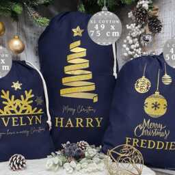 Personalised Christmas Stocking - Modern Stylish Santa Sacks Gold & Glitter Navy Blue Present Bag With Name Children Gift For Him Her - thumbnail 2