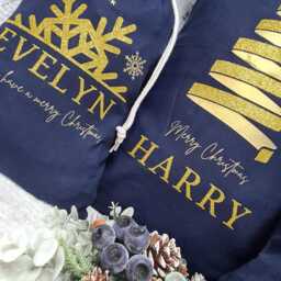 Personalised Christmas Stocking - Modern Stylish Santa Sacks Gold & Glitter Navy Blue Present Bag With Name Children Gift For Him Her - thumbnail 4